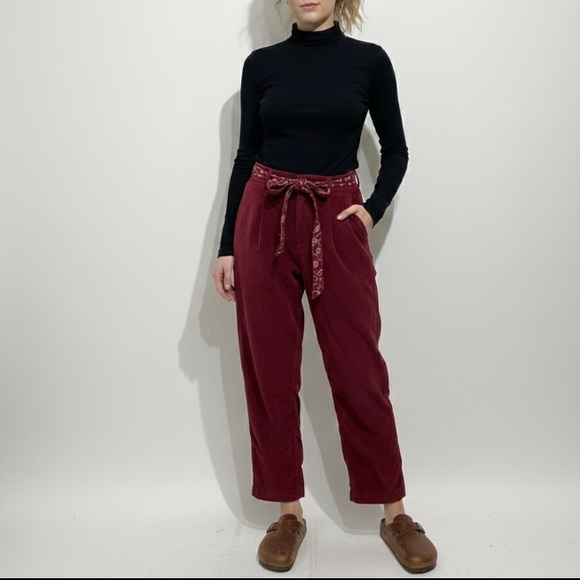 April Cornell Pants - April Cornell Velvet Trousers Size Medium Raspberry Removable Belt High Waist